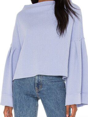 We The Free Bunny Tee Pullover Boho Oversized Slouchy Waffle Knit Thermal L